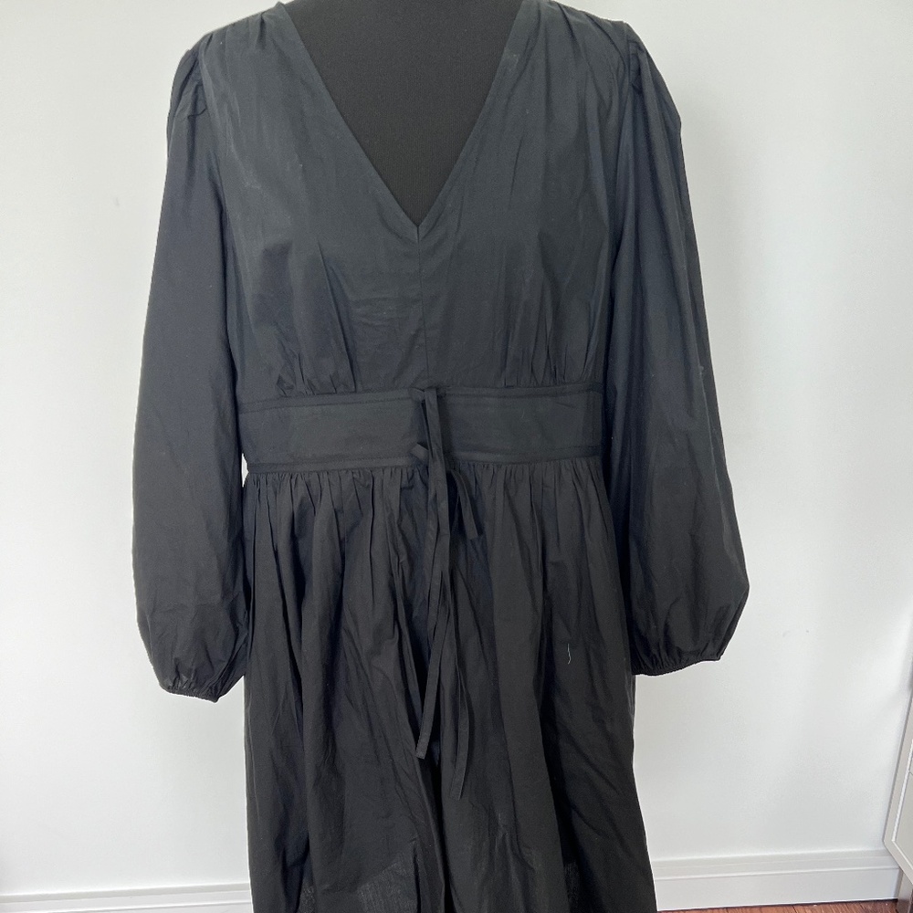 V-neck cotton poplin mini dress w/pockets - Picture 3 of 7